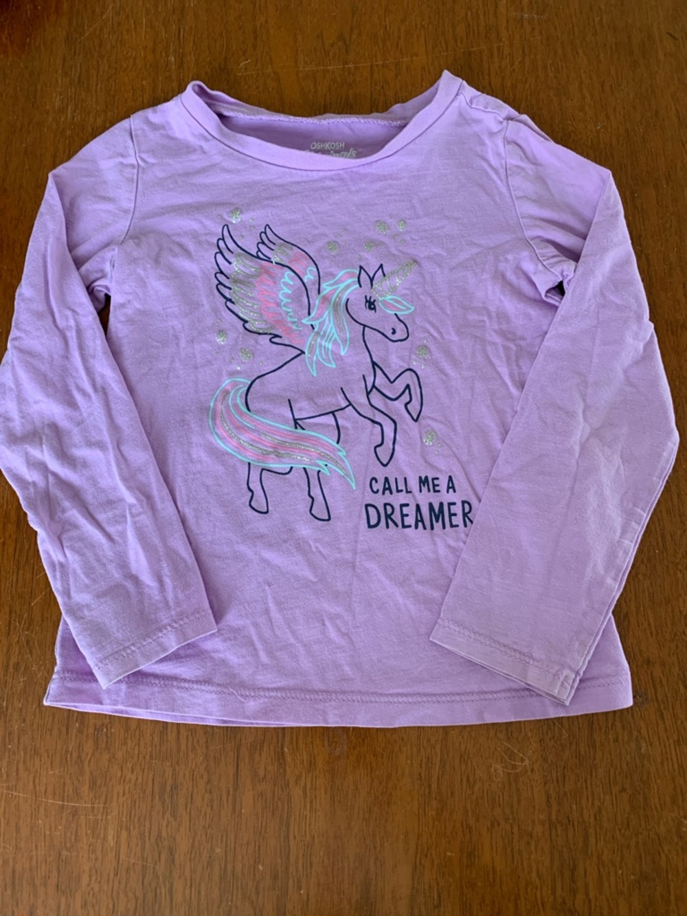 🍓3/$10 OshKosh B'gosh Lilac Unicorn 'Call Me A Dreamer' Long Sleeve Tee size 4T